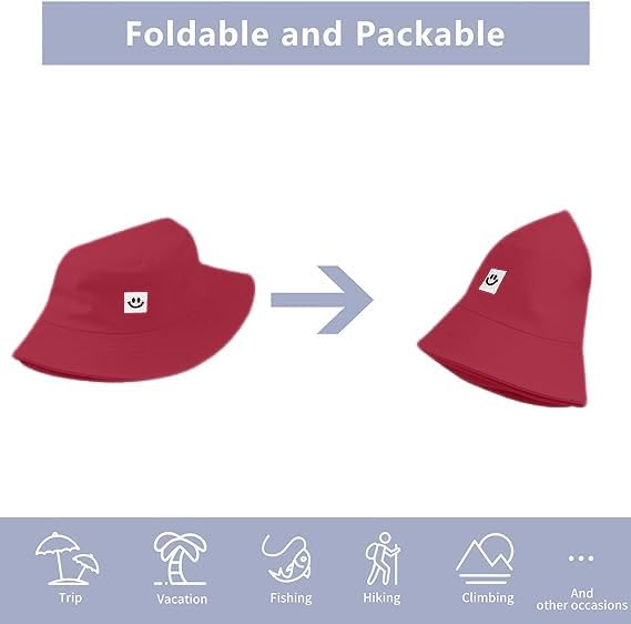 Kids Sun Hat Smile Face Bucket Hat for Girls Boys Summer Sun Protection Cotton Unisex Beach Cap