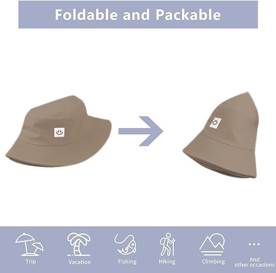 Kids Sun Hat Smile Face Bucket Hat for Girls Boys Summer Sun Protection Cotton Unisex Beach Cap