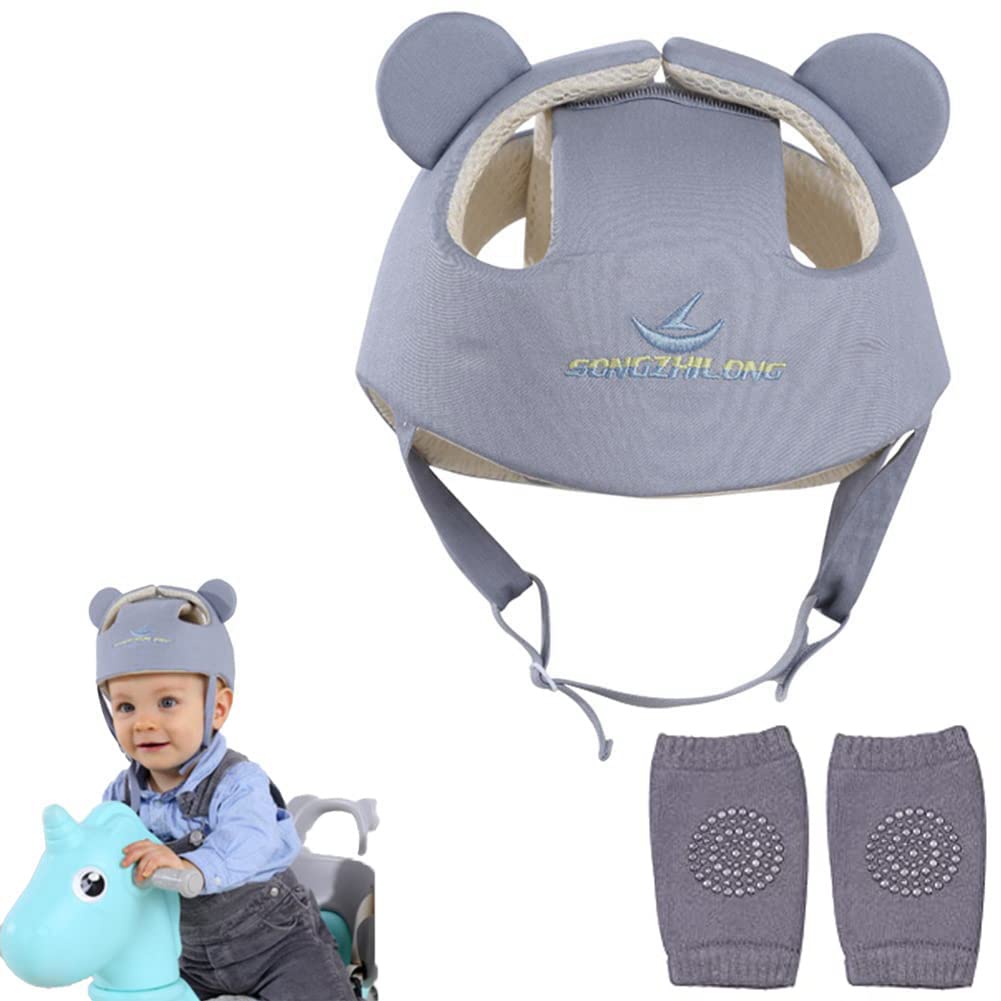 Xifamniy Baby Soft Safety Helmet Foam Head Protector Helmet for Toddler Infant Walking Suit 6-24m (Grey Solid)