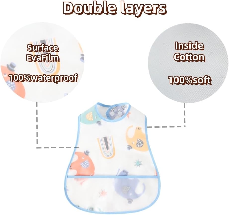 Baby bibs Waterproof Toddler bib - Feeding bib with Pocket for Infant Boy Girl Washable 6-36M