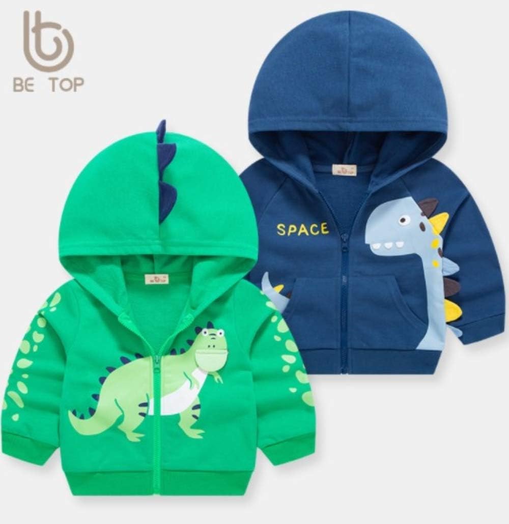 Toddler Boys Full Zip Dinosaur Hoodies Comfortable Sweatshirt