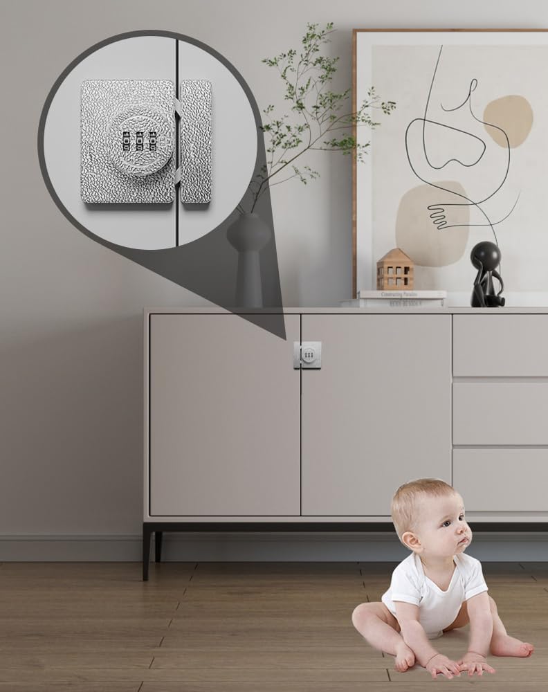 ETEKJOY Keyless Cabinet Lock 3-Digit Combination for Swinging/Sliding Door Drawer Cupboard Locker Closet Wooden Box Hook-Locking (Silver, 180 Degree)