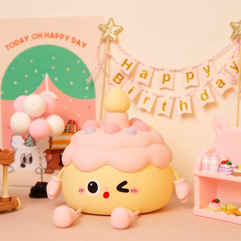 QANYI Birthday Gifts Cupcake Light for Kids, Silicone Party Cake Nursery Night Lamp with Soft Touch, Rechargeable Table Lamp Decor Gift for Daughter Girl Sister