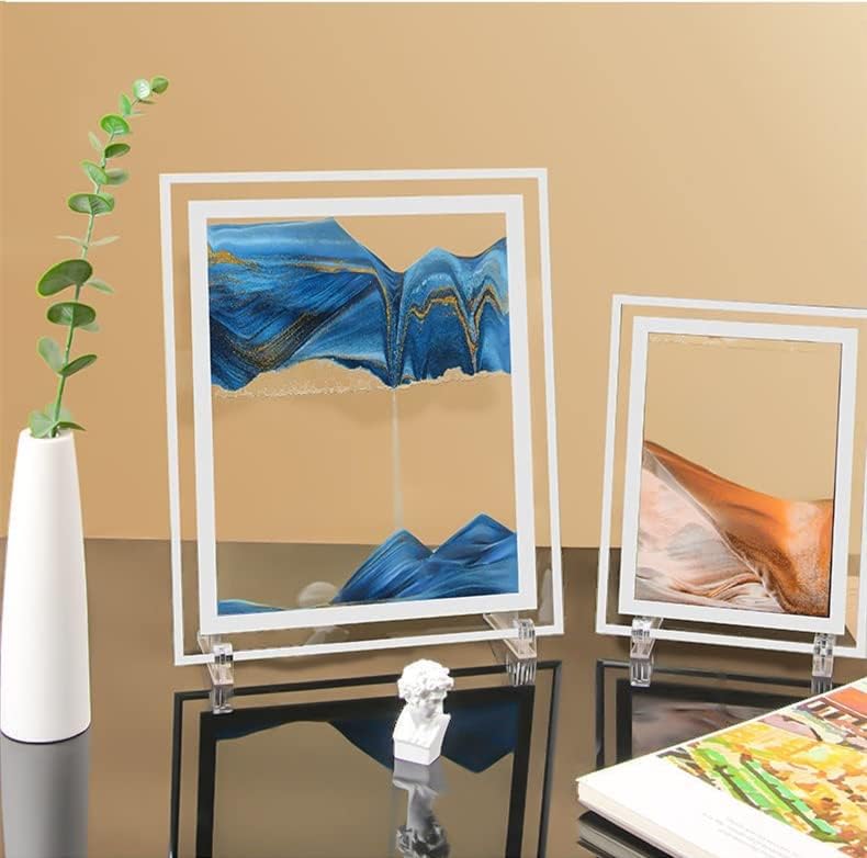 Moving Sand Art Picture 3D Deep Sea Sandscapes Sand Art Liquid Motion Bubbler Timer for Adult Kid Desktop Art Toys for Home Decor and Office(Square+Blue+7In)