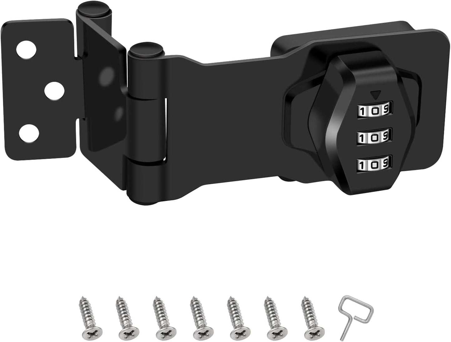 1 Pack Password Rotary Hasp Locks, Collapsible Solid 304 Stainless Steel File Cabinet Lock Desk Drawer Lock, for 90 Degree and 180 Degree Drawers, Dabinets, Doors, Flip Barn Door, Outdoor (Black)