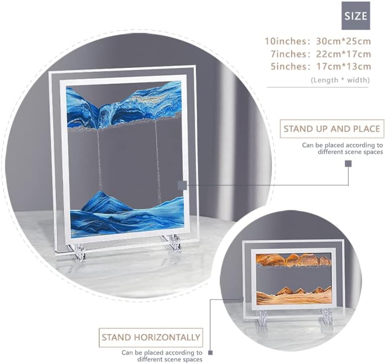 Moving Sand Art Picture 3D Deep Sea Sandscapes Sand Art Liquid Motion Bubbler Timer for Adult Kid Desktop Art Toys for Home Decor and Office(Square+Gold+10In)