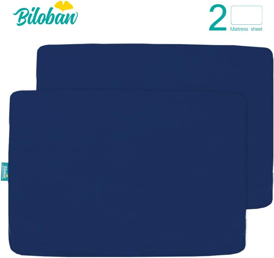 Biloban Pack and Play Sheets Fitted Waterproof 2 Pack, Compatible with Baby Graco Pack n Play/Playard and Other 38" X 26" Playpen Mattress, Navy