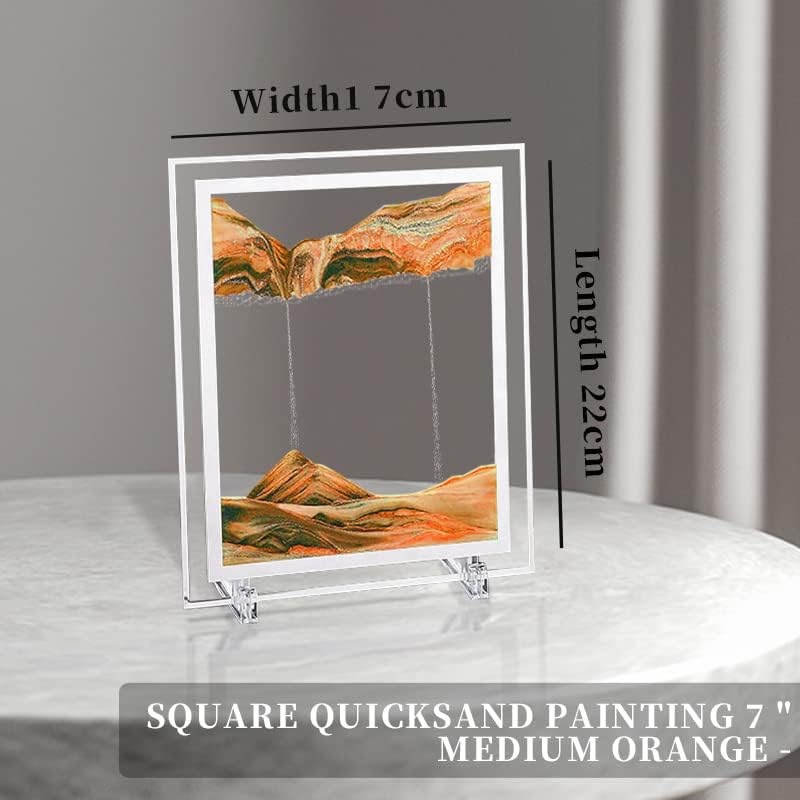 Moving Sand Art Picture 3D Deep Sea Sandscapes Sand Art Liquid Motion Bubbler Timer for Adult Kid Desktop Art Toys for Home Decor and Office(Square+Gold+7In)