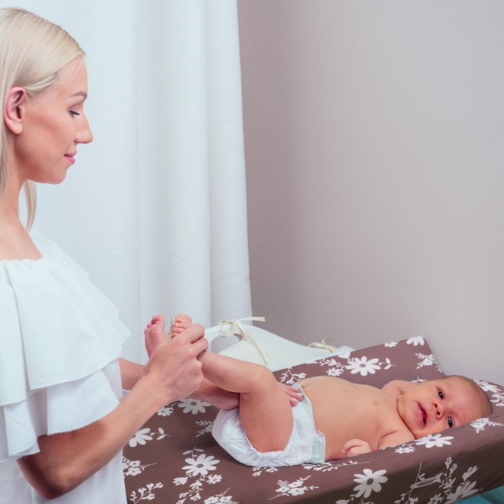 4 Pack Baby Girl Changing Pad Covers Sheets Set Soft Fitted Floral or Elephant Theme Baby Girl Mattress Covers Breathable Toddler Bed Sheets for Infant or Newborn Girls (Flower, Changing Pad Covers)