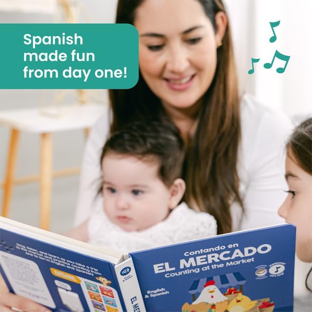 Binibi Spanish Musical Book - Counting at The Market | Bilingual Children's Book for Babies & Toddlers 1-3 | Libro en Espanol para Bebes