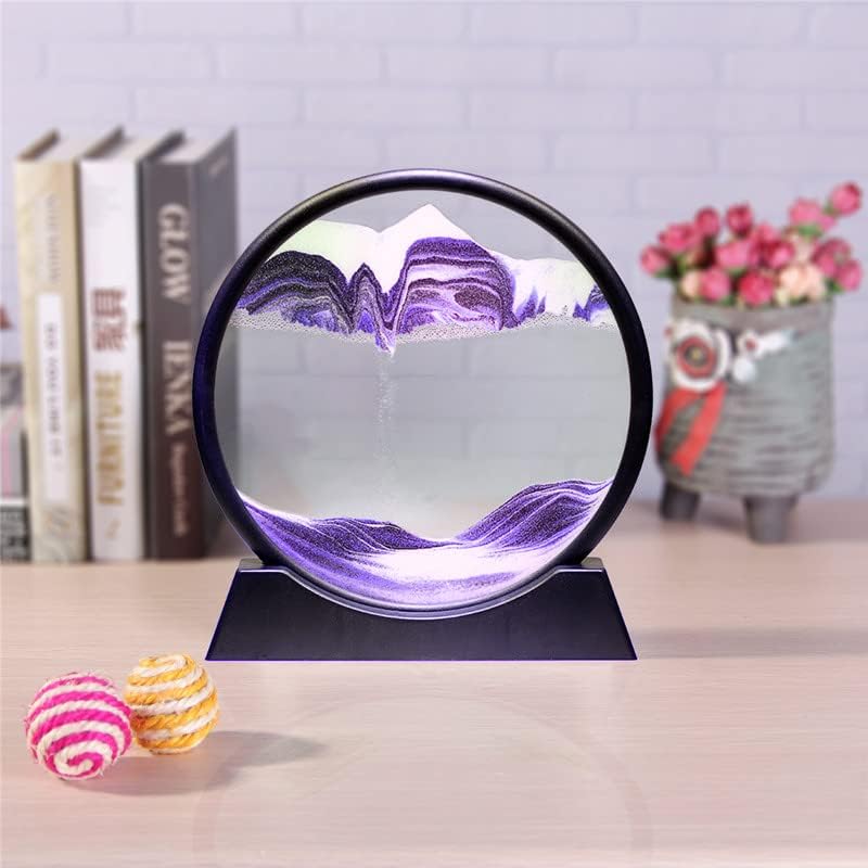 Moving Sand Art Picture in Motion Round Glass 3D Deep Sea Landscape, Calming Fidget Dynamic Sand Art Sandscapes, Sensory Relaxing Desktop Decor Art