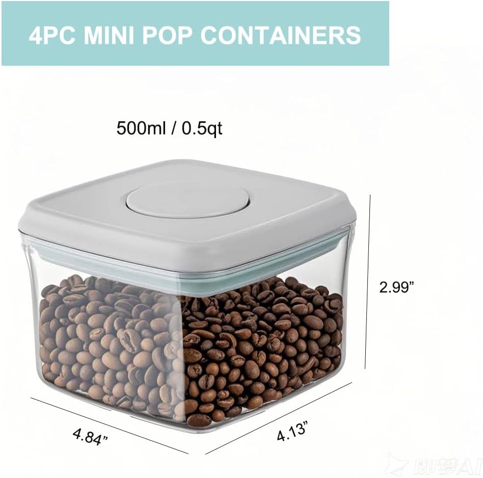 Pop Containers with Lids - Stackable Airtight Food Storage Kitchen Pantry Storage Containers for Snacks Candy Salt Herbs Spices BPA-Free (520ml*4)
