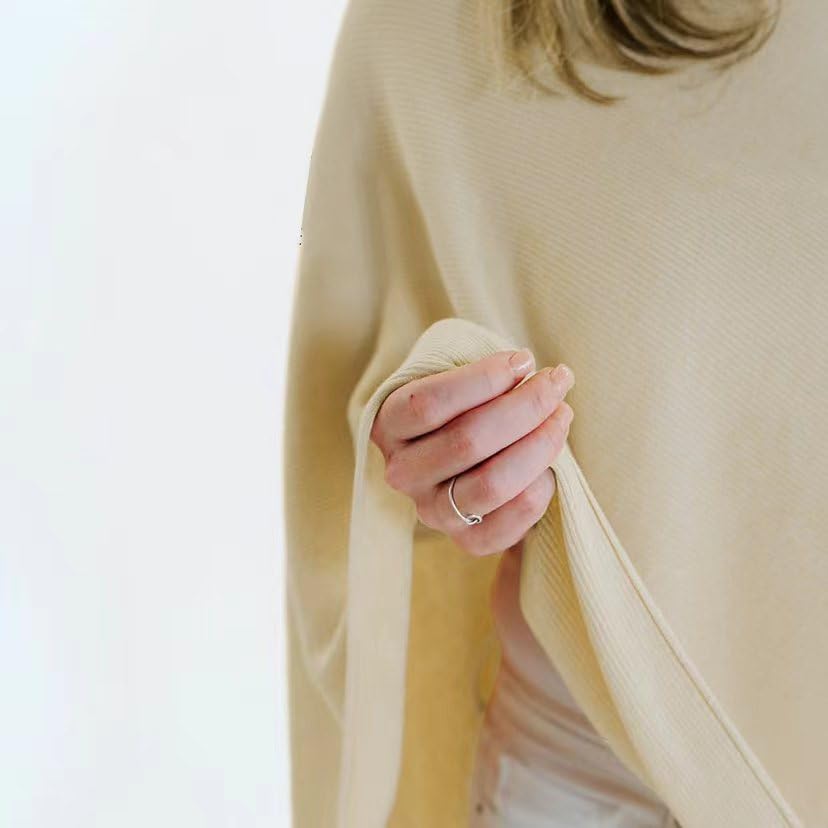 Knit Nursing Cover for Baby Breastfeeding, Warm Cozy Swaddle, Breathable and Soft, Multi Use Cover for Car Seat Scarf Baby Blanket Poncho (beige)