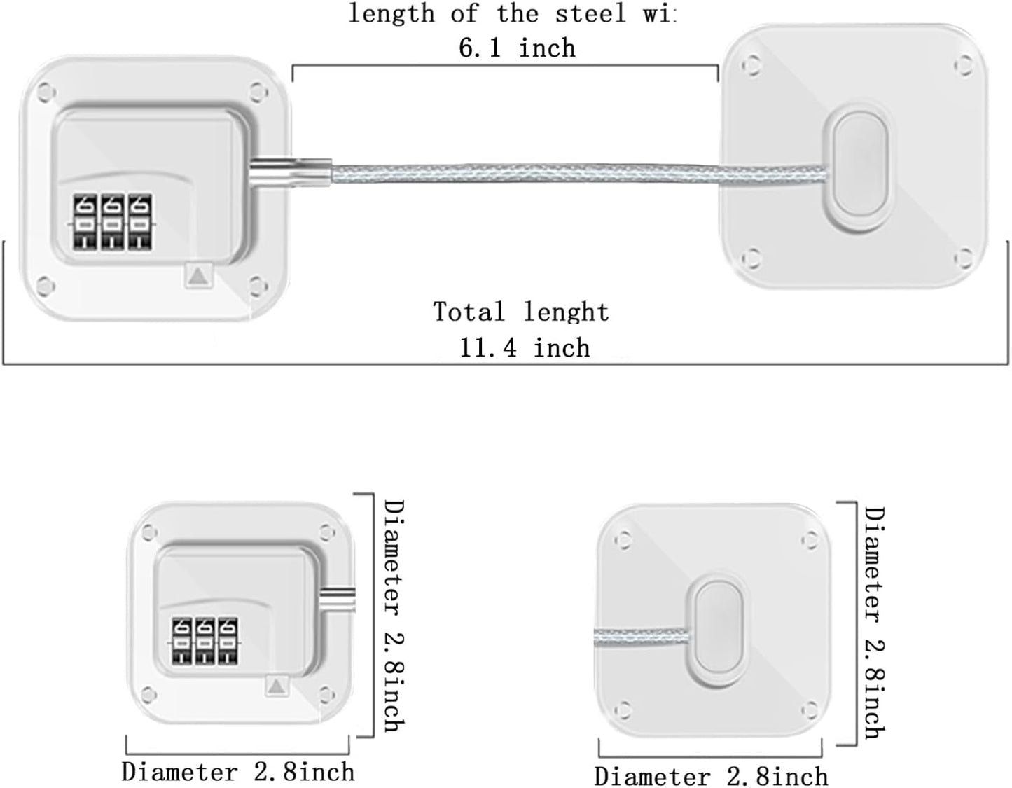Refrigerator Lock (2 Pack), Heavy Duty Combination Fridge Lock, for Fridge, Cabinets, Window, Drawers and Child Safety Cabinet Lock, Strong Non-Marking Adhesive No Drilling (White)