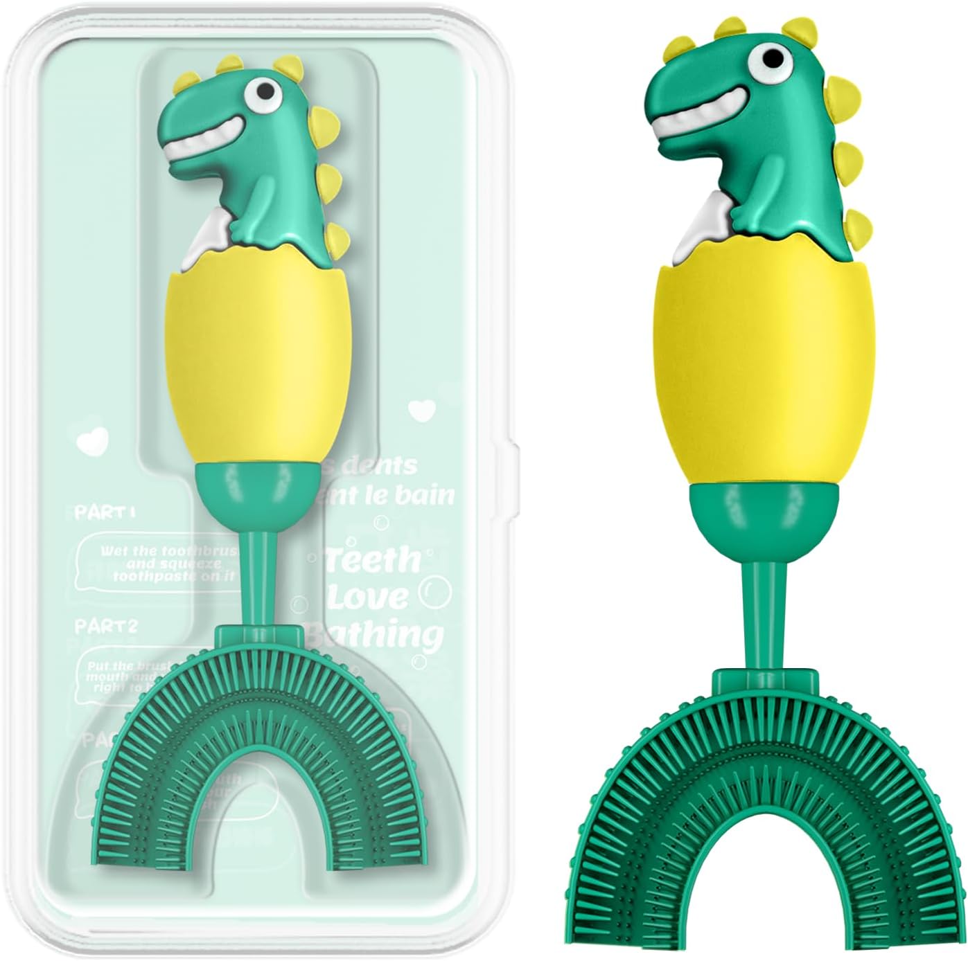 U-Shaped Toothbrush for Kids Ages 2-7, Soft Food-Grade Silicone for Sensitive Gums, 360° Teeth Cleaning Design,Training & Travel-Friendly Toddlers' Toothbrush (Yellow)