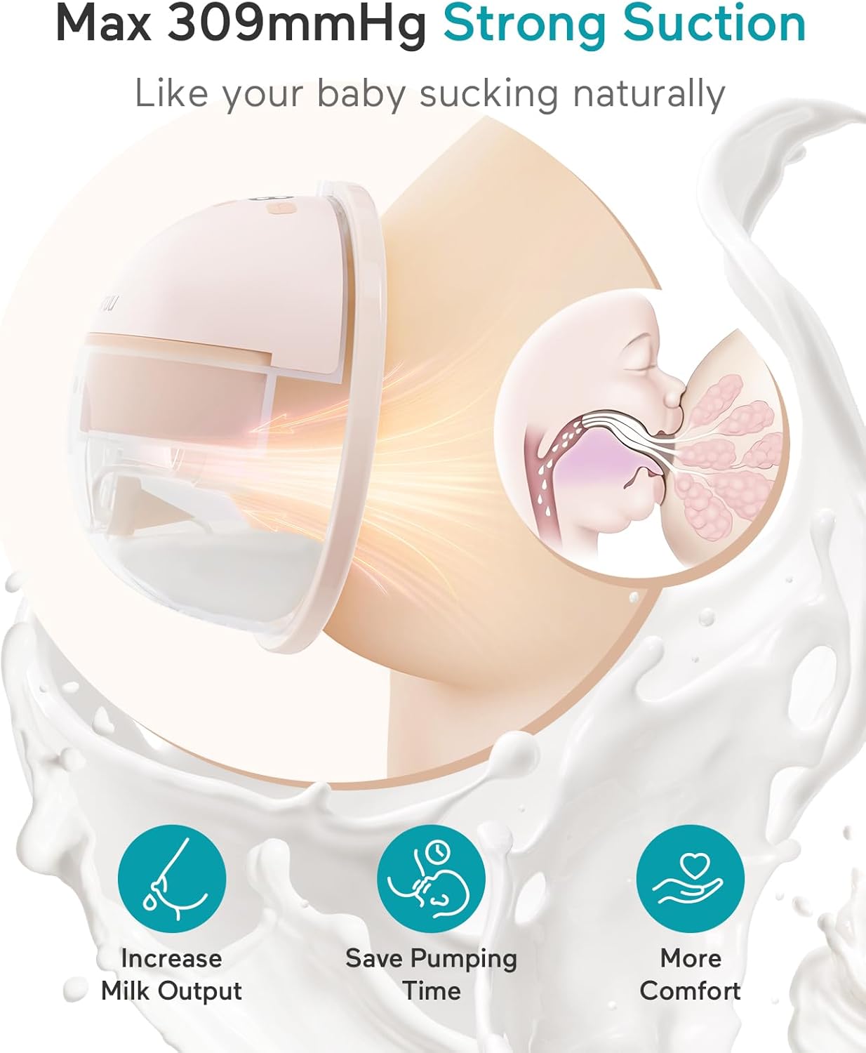 Paruu Hands Free Breast Pump P16, Wearable Breast Pump Electirc Portable with 4 Modes & 12 Levels, Max 309mmHg Strong Suction 19/21/24mm Flange Inserts Wearable Breastfeeding Pump, 2 Pack(Nude