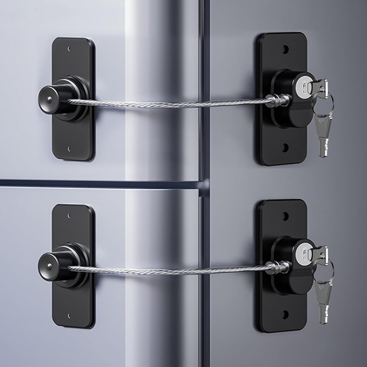 Fridge Lock (2 Pack),Refrigerator Lock with Keys,for Fridge, Cabinet Locks, Drawers, Dishwasher, Toilet and Child Safety Cabinet Locks, Traceless Adhesive No Drilling (Black), 1, AQS2-01