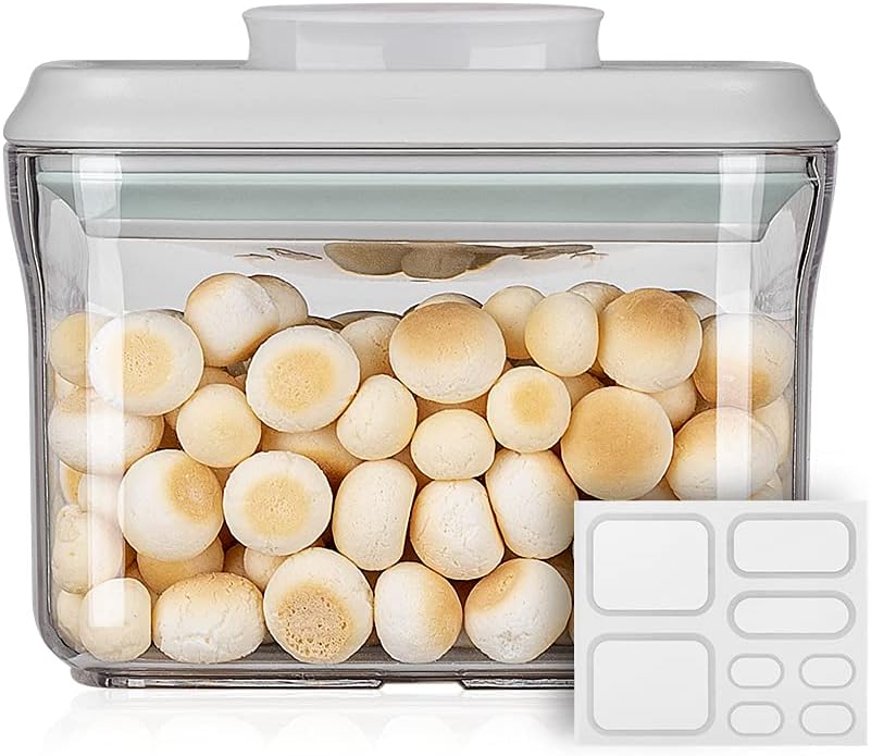 Ankou Airtight Food Storage Container - 0.32 QT (380ml Small Pop Up Food Containers With Lids, Bpa Free Stackable Container for Sugar Tea Candy- 8 Labels - Clear