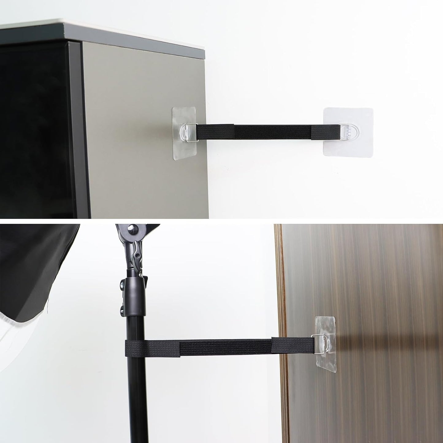 10 Pack Cut to Length TV Safety Straps for Flat Screen, No-Drill Adjustable Anti-Tip Earthquake Straps for TV and Furniture,Including 1in*32ft Hook and Loop Straps with 20 Adhesive Anchors