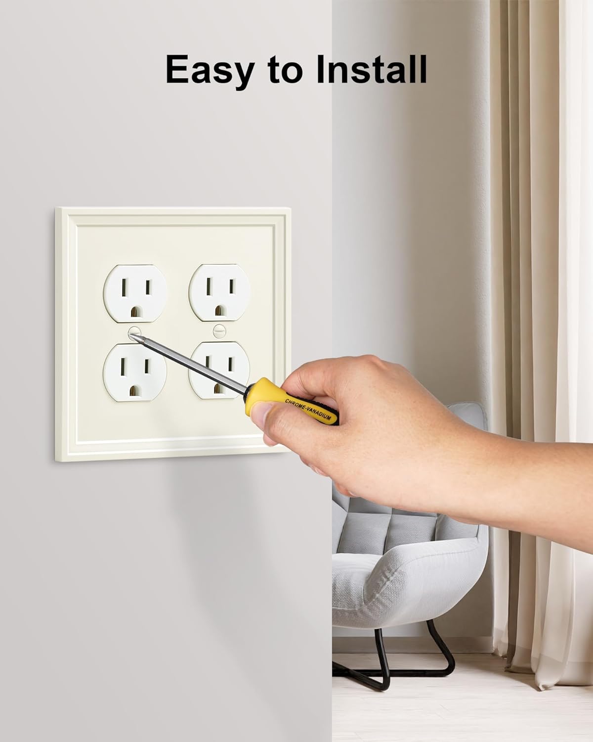 2-Pack Double Duplex Outlet Cover, Natural Bamboo Fiber Switch Plates and Outlet Covers, Light Almond Decorative Wall Plates for Electrical Outlets, 2 Gang Receptacle Cover