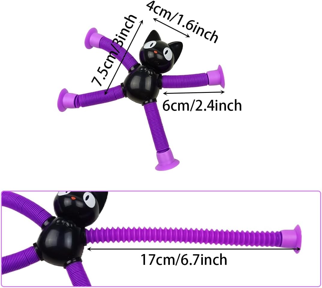Anditoy 4 Pack Halloween Black Cat Suction Cup Pop Tubes Toys Sensory Toys for Kids Boys Girls Halloween Party Favors Halloween Treat Bags Gifts