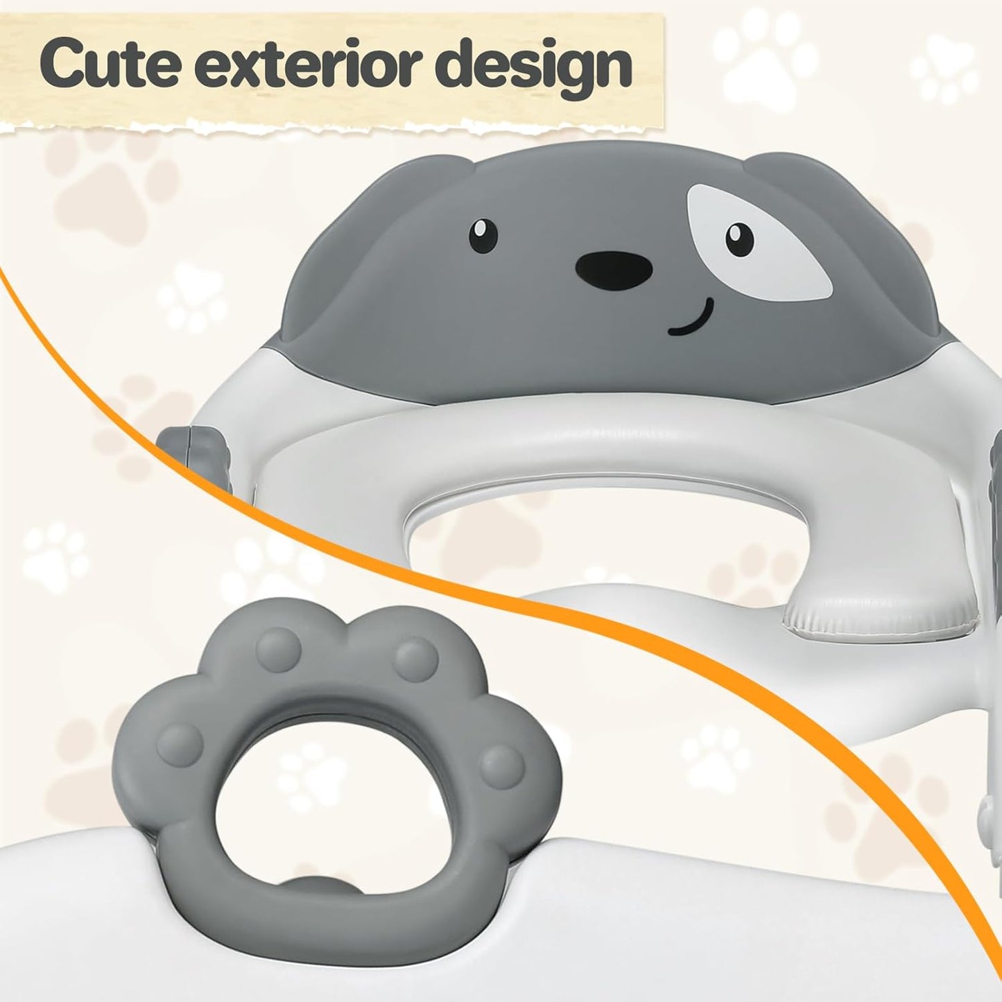 2 In 1 Potty Training Toilet Seat & Toddler Step Stool, Bottom Triangle Stability Toddler Toilet Seat, Adjustable Step & Seat Height Potty Seats (Grey)