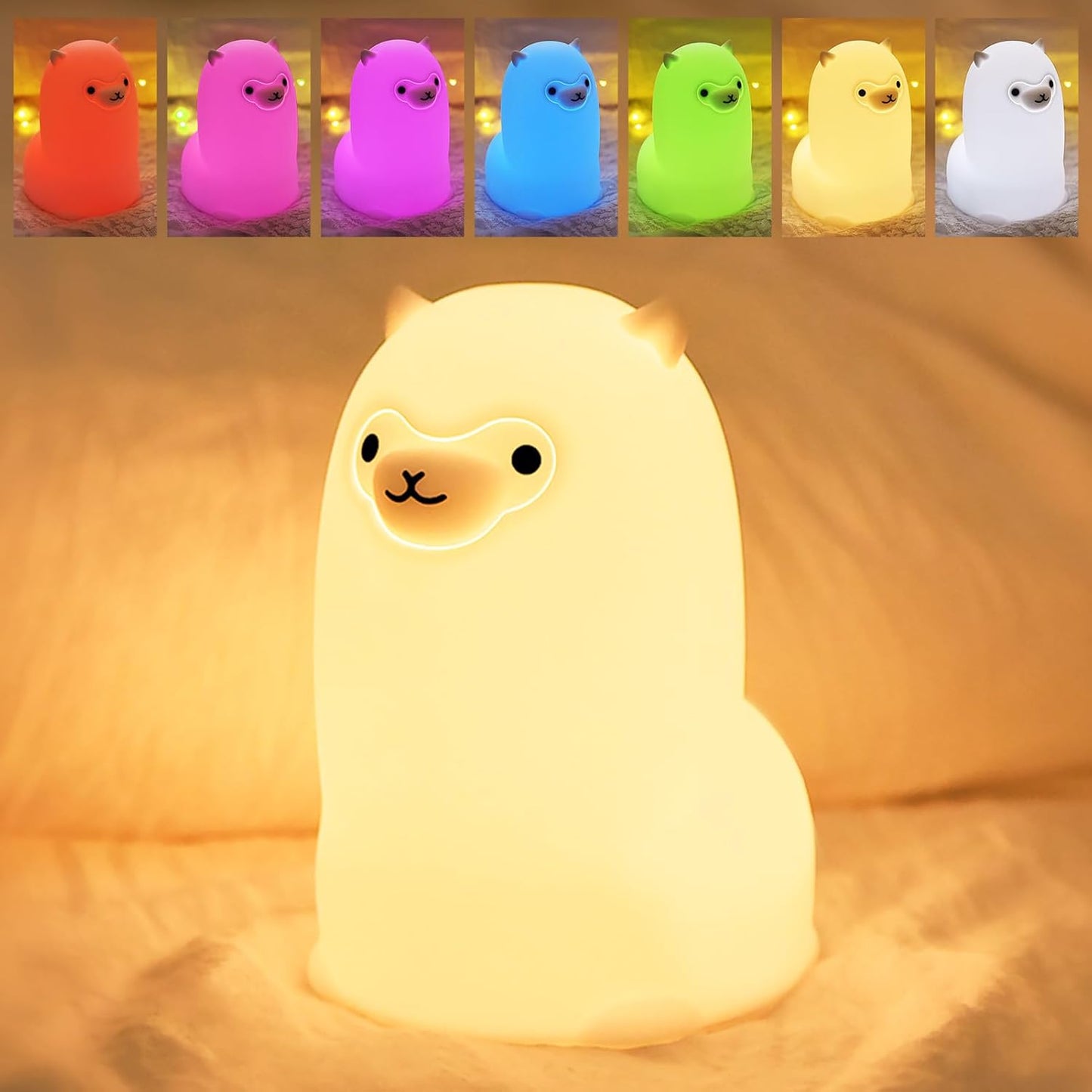 Tremdwoto Alpaca Night Light for Kids,7 Color Baby Nightlight with Touch Control & 1H Timer, Battery Operated Soft Animal Night Light for Nursery, Toddler Room Decor, Gift for Girls, Boys, Women