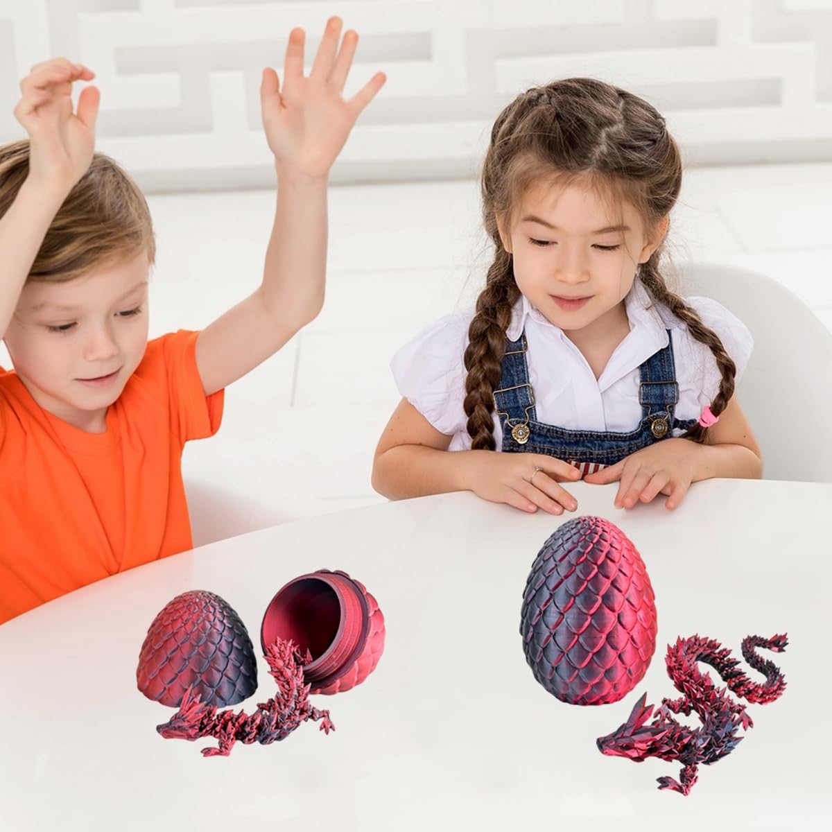 3D Printed Dragon Egg, Mystery Crystal Dragon Egg Fidget Toys Surprise, Easter Eggs Articulated Crystal Dragon Eggs with Dragon Inside (Laser Black and Red)