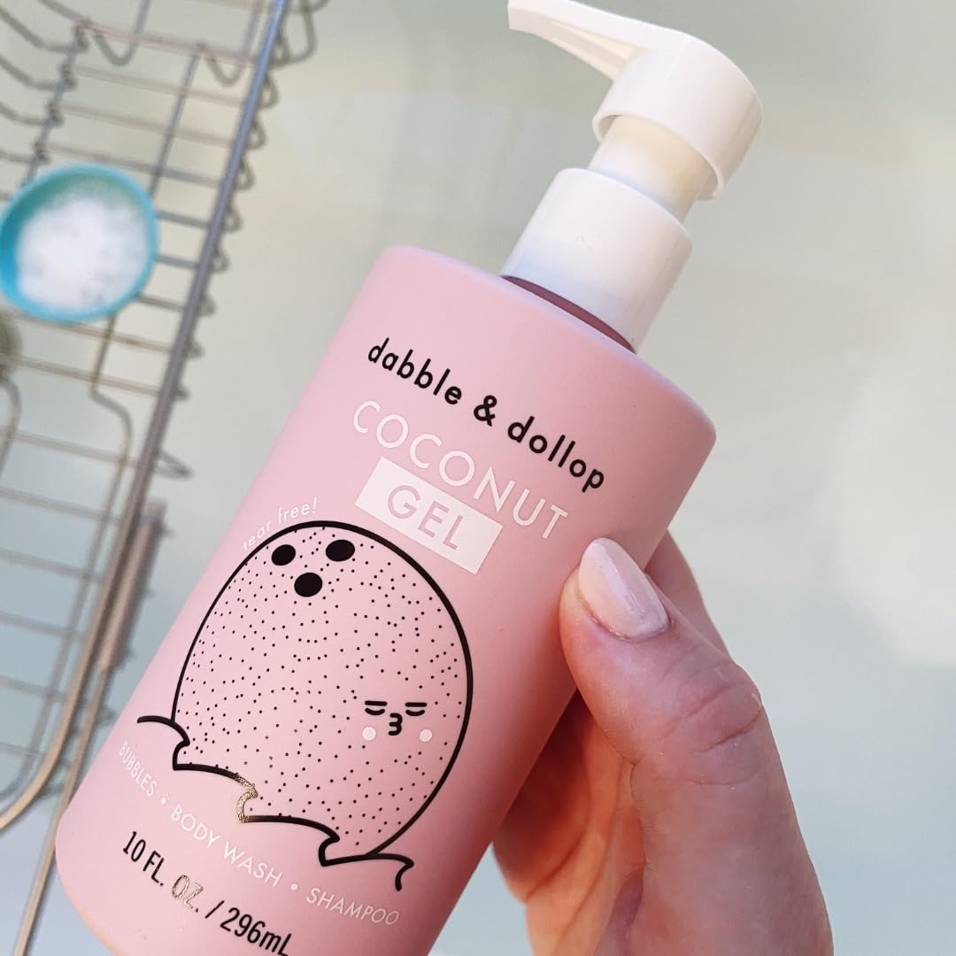 Dabble & Dollop Coconut Body Wash & Shampoo – 3-in-1 Natural Bubble Bath for Kids, Made in USA, No Parabens or Sulfates, Vegan, Gluten-Free, Tear-Free (10oz, Pack of 2)