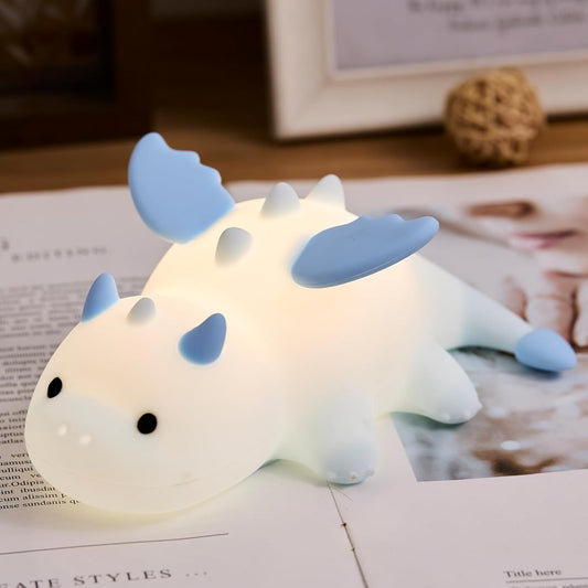 Cute Baby Dragon Kids Night Light for Kids,Cute Soft Silicone Lamp 3 Level Dimmable Changing Rechargeable Breastfeeding Nursery Portable Kawaii Lamps,Bedside Lamp for Baby and Toddler,Boy Girls(Blue)