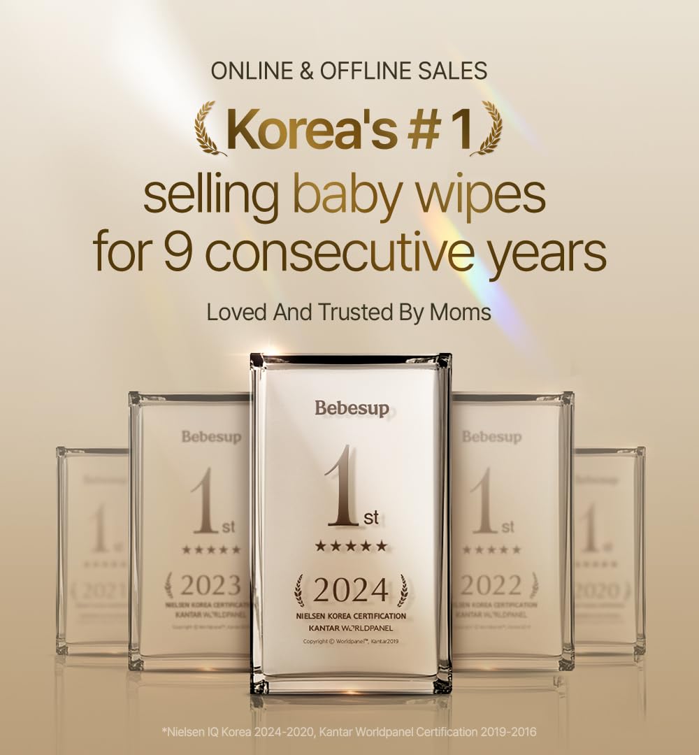 BEBESUP-Korea’s #1 Sensitive Baby Wipes -Hypoallergenic Water-based Unscented Alcohol-Free Extra-Thick Organic Superfood Extracts Plant- Based for sensitive skin Flip-Top 640 Count (8 Packs)