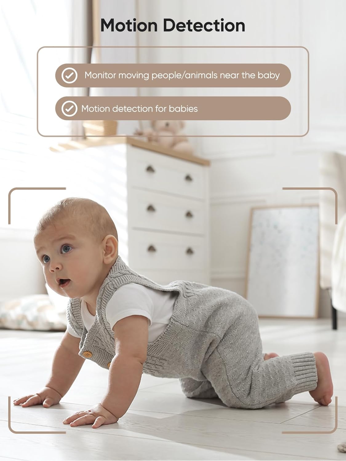 bonoch 5.5" 1440p Baby Monitor with 2 Cameras, Dual Video Monitor with Split Screen, Smart No WiFi Baby Camera, Detect Sleep Turn Over/Cry/Motion, 240h Lasting, WPA3 Hack Proof, White Noise