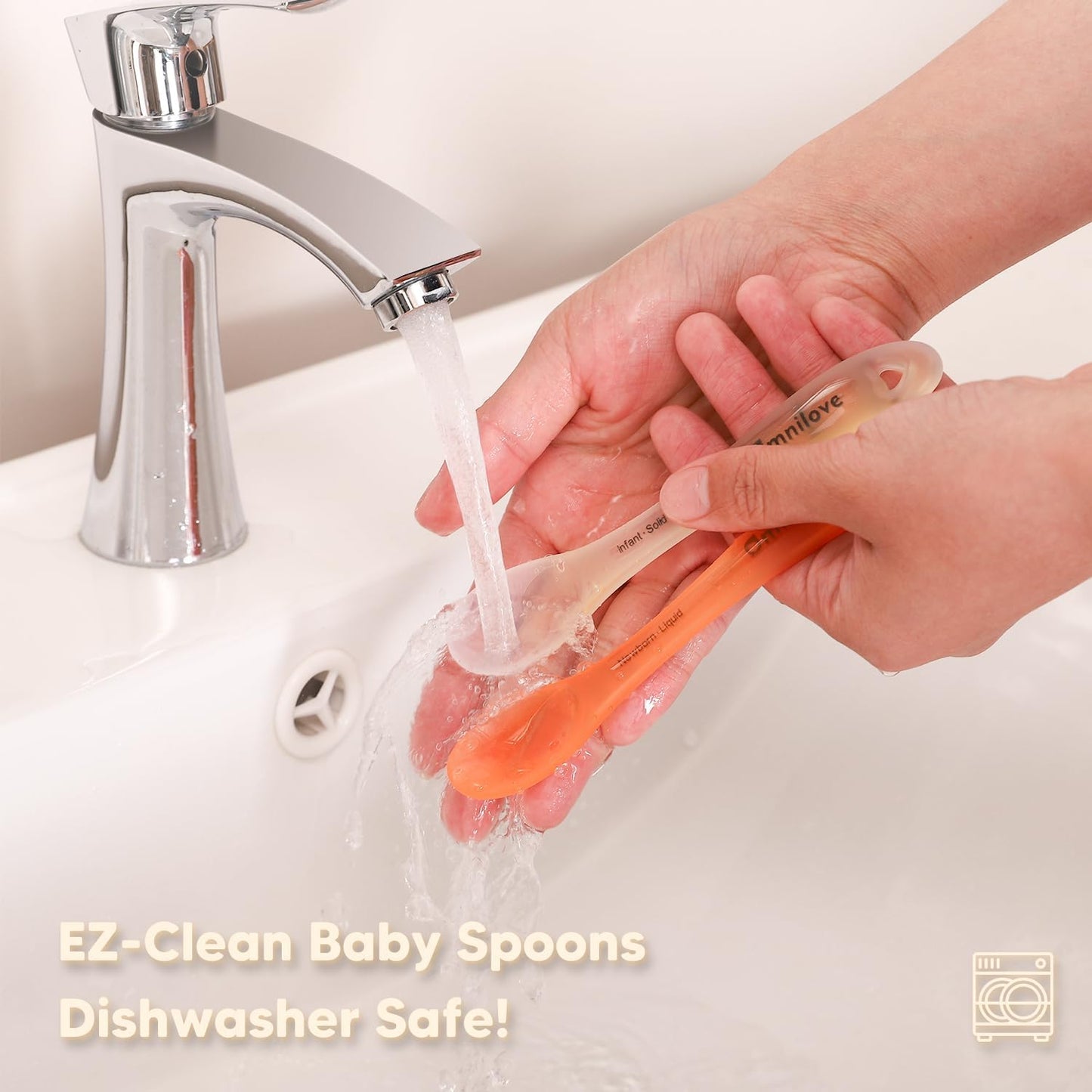 Silicone Baby Spoons 2-Pack with Case, Self Feeding 6 Months, Baby Led Weaning Supplies, Toddler Utensils with Safety Chain, Toddler Essentials, Dishwasher Safe Baby Safety Products