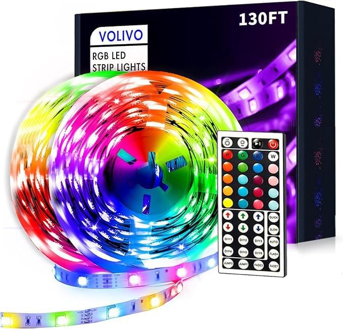 VOLIVO Led Strip Lights 130ft, 44Key IR Remote Control Led Light Strip, Color Changing Lighting for Bedroom, Home Decor