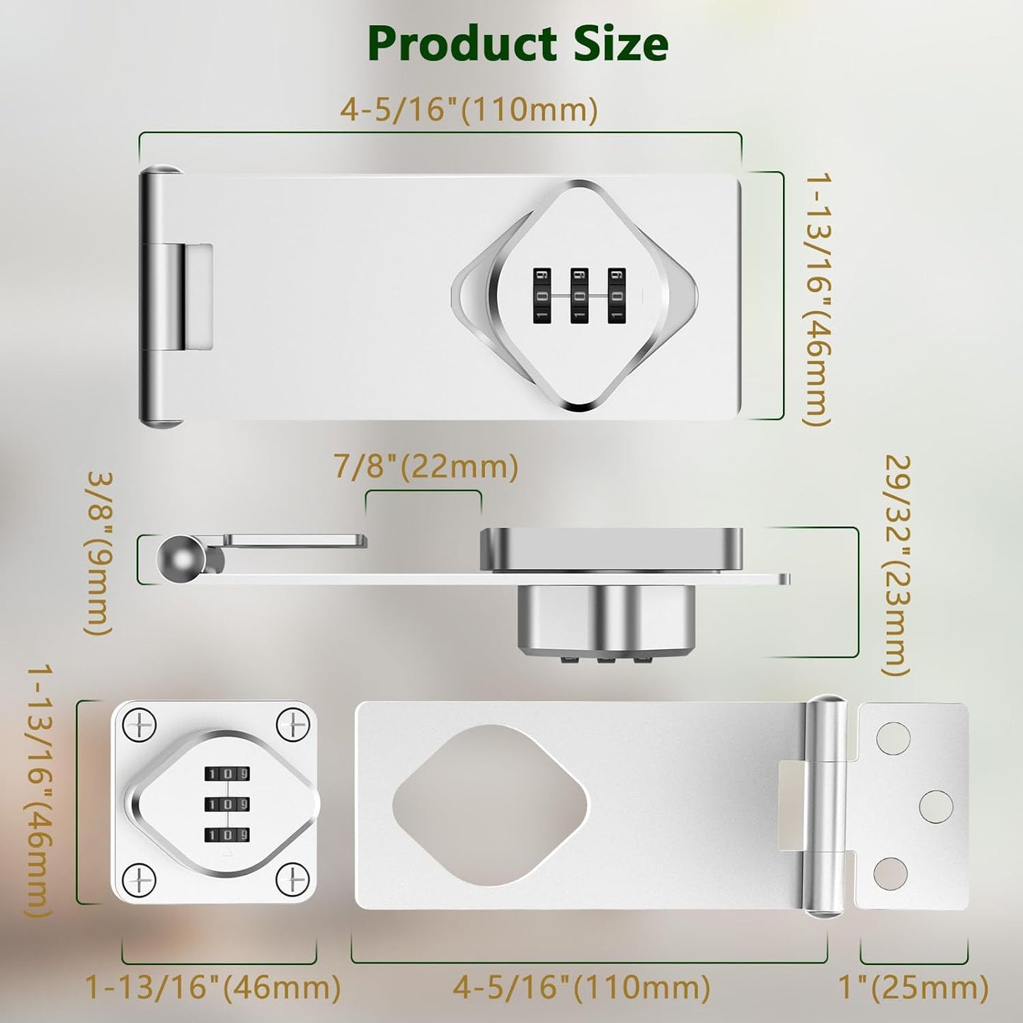 Cabinet with Combination Lock – Keyless Hasp Security, 3-Digit Code Sliding Barn Door Latch for Small Entries, Bathrooms, Refrigerators, Gardens (2, Silver)
