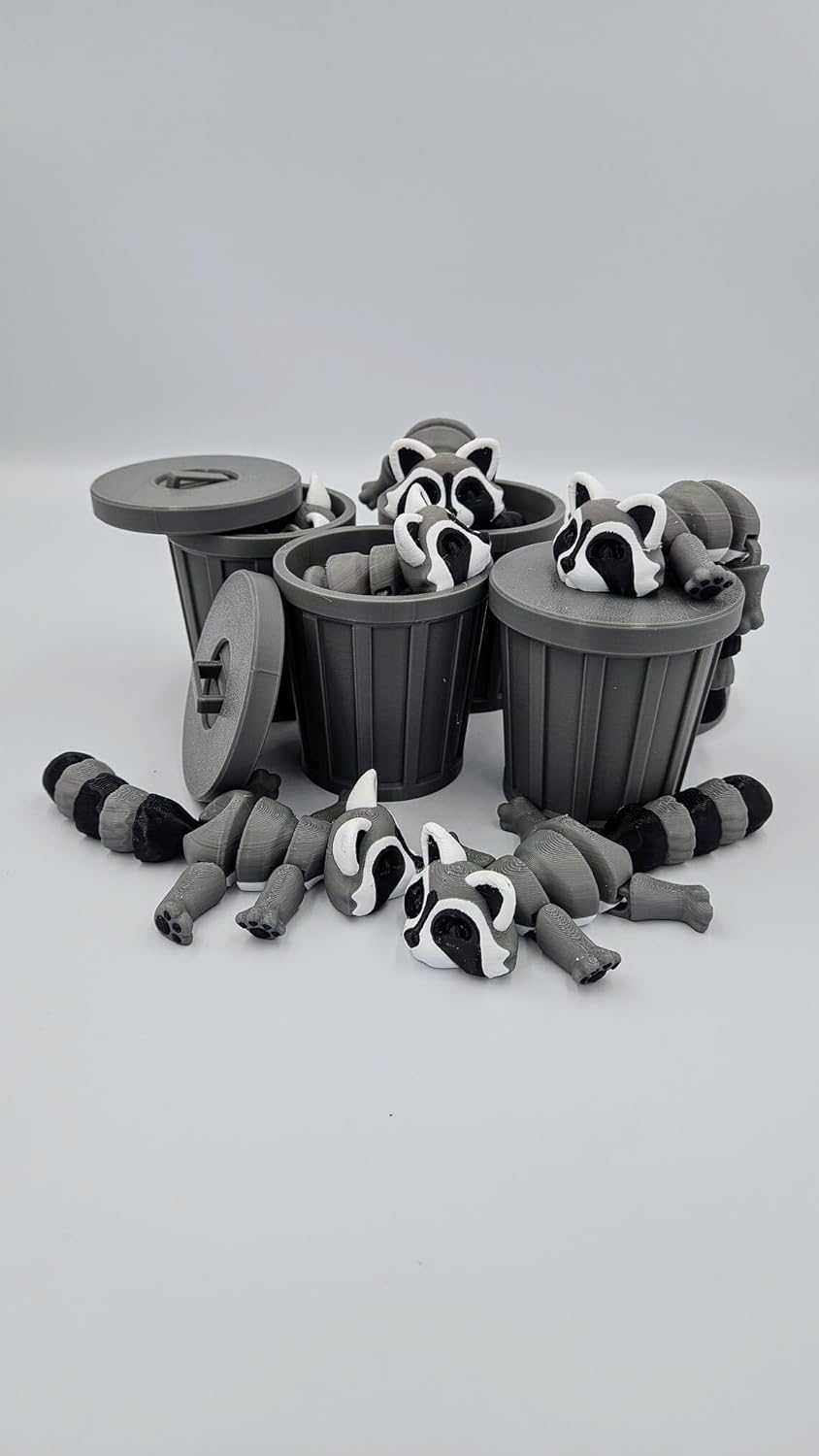 Articulated Racoon with Trash Can 3D Printed Racoon Trashcan Raccoon Raccoon Toy Articulated Racoon Fidget Toy for Kids (Raccoon with CAN)