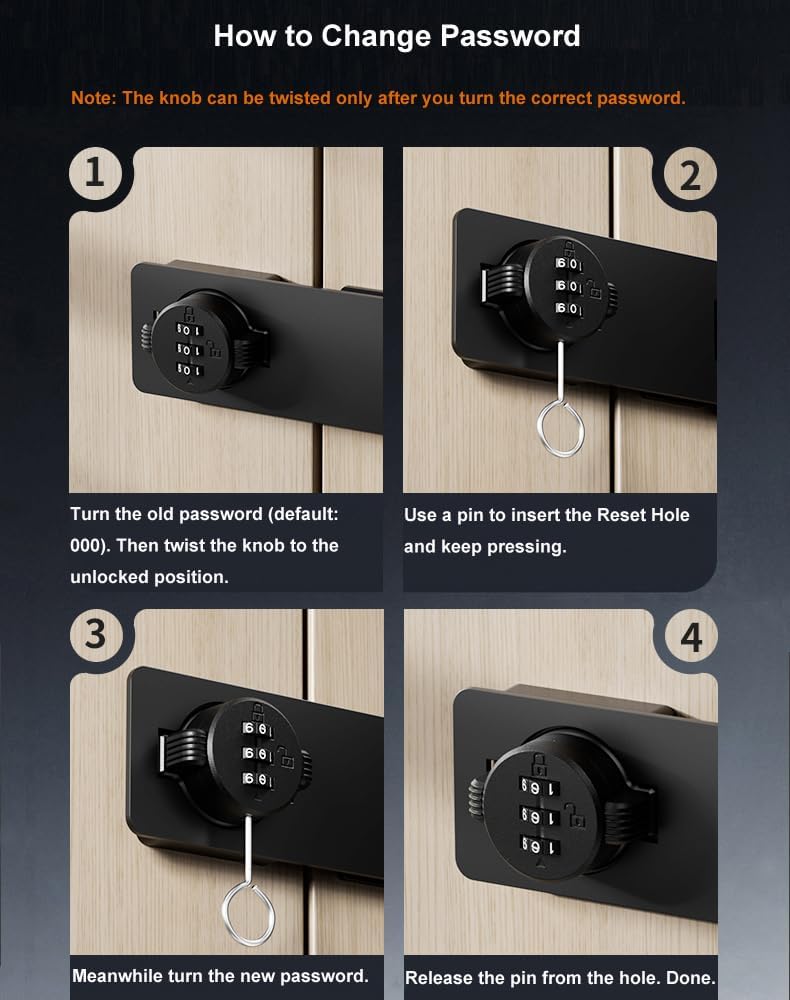 ETEKJOY Keyless Cabinet Lock 3-Digit Combination Password Hasp Latch Lock Twist Knob Wooden Drawer Cupboard Locker Gun-Safe Closet Box Home Office Security (Black, 4.5 Inch)
