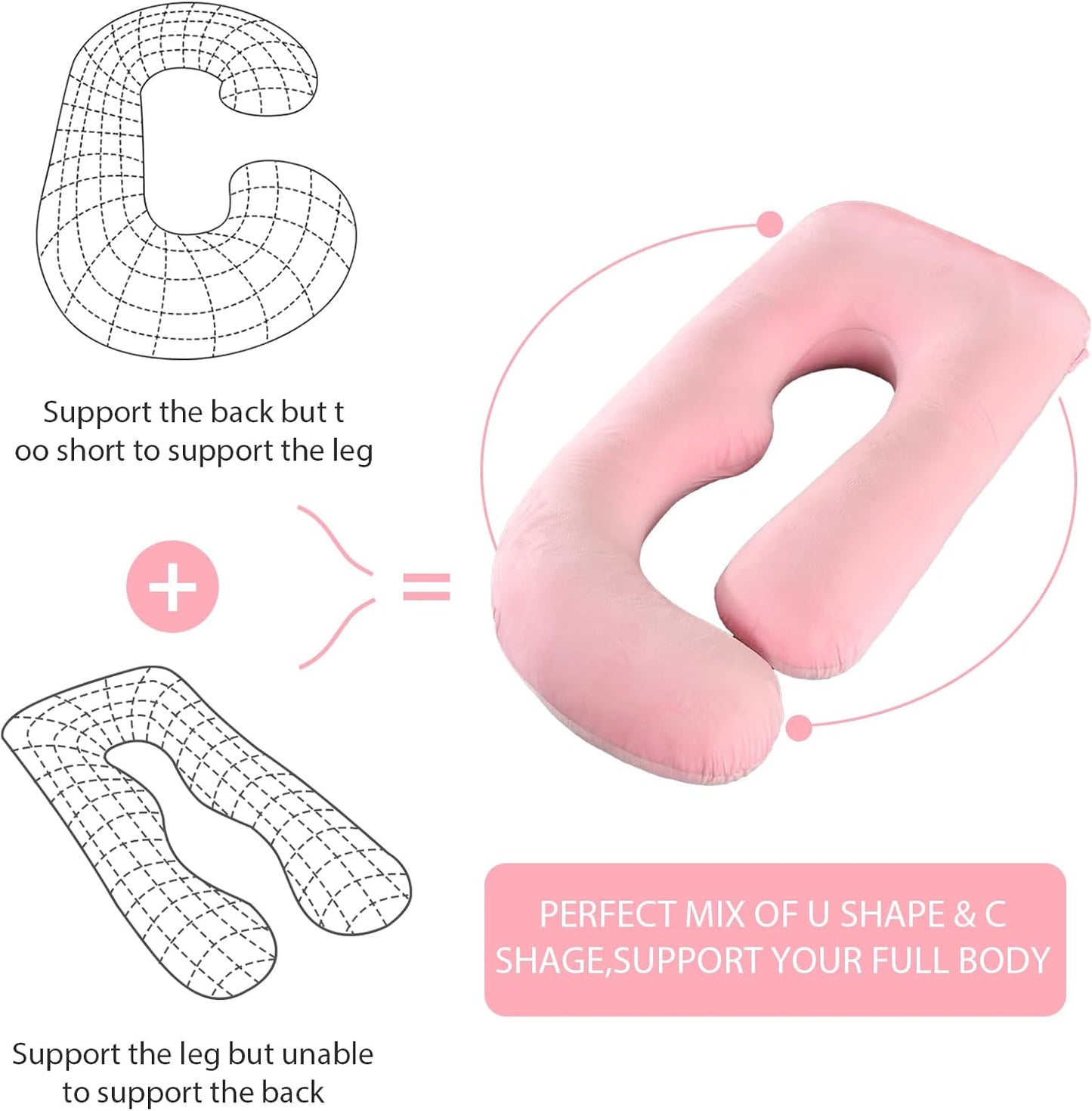 BATTOP Pregnancy Pillows for Sleeping- Ultra Soft Full Body Maternity Pillow, U-Shaped Pregnancy Pillow for Side Sleepers with Removable Cover, Supports Back, HIPS, Belly & Legs (Pale Pink)