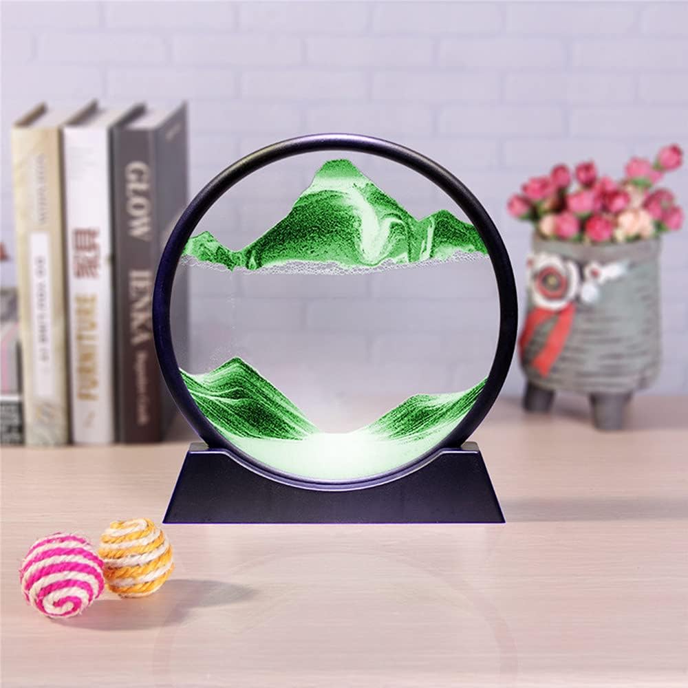 Moving Sand Art Picture,Liquid Motion 3D Sea Sandscape in Motion Display, Flowing Sand Frame Desktop Art Bookshelves Home Office Decoration(12 inch, Green)