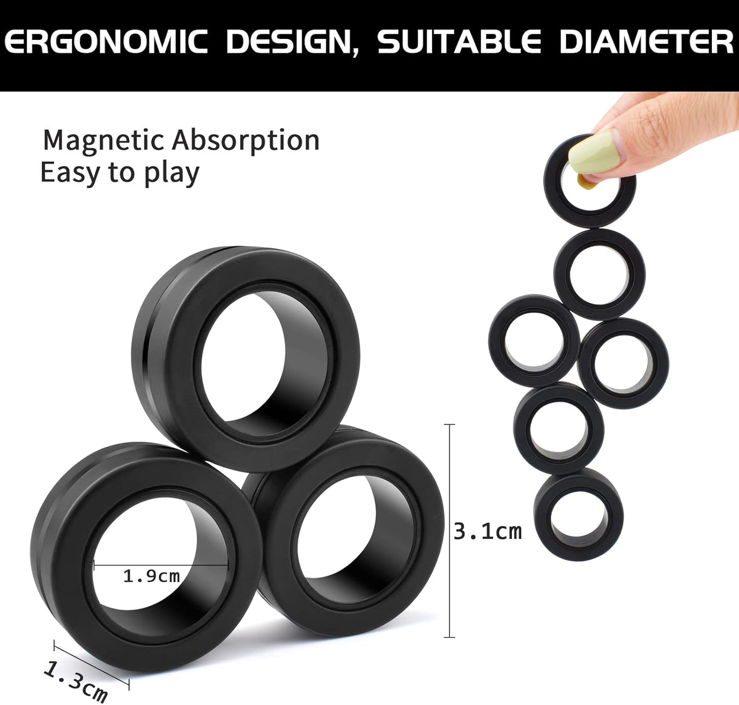 6PCS Magnetic Rings Fidget Toys,Fidget Stress Toy Pack, Adult Finger Fidget Toys, ADHD Anxiety Relief Decompression Magical Ring Fidget Toy,Teens Kids Gift 8 9 10 11 12 Year Old for Boys Girl