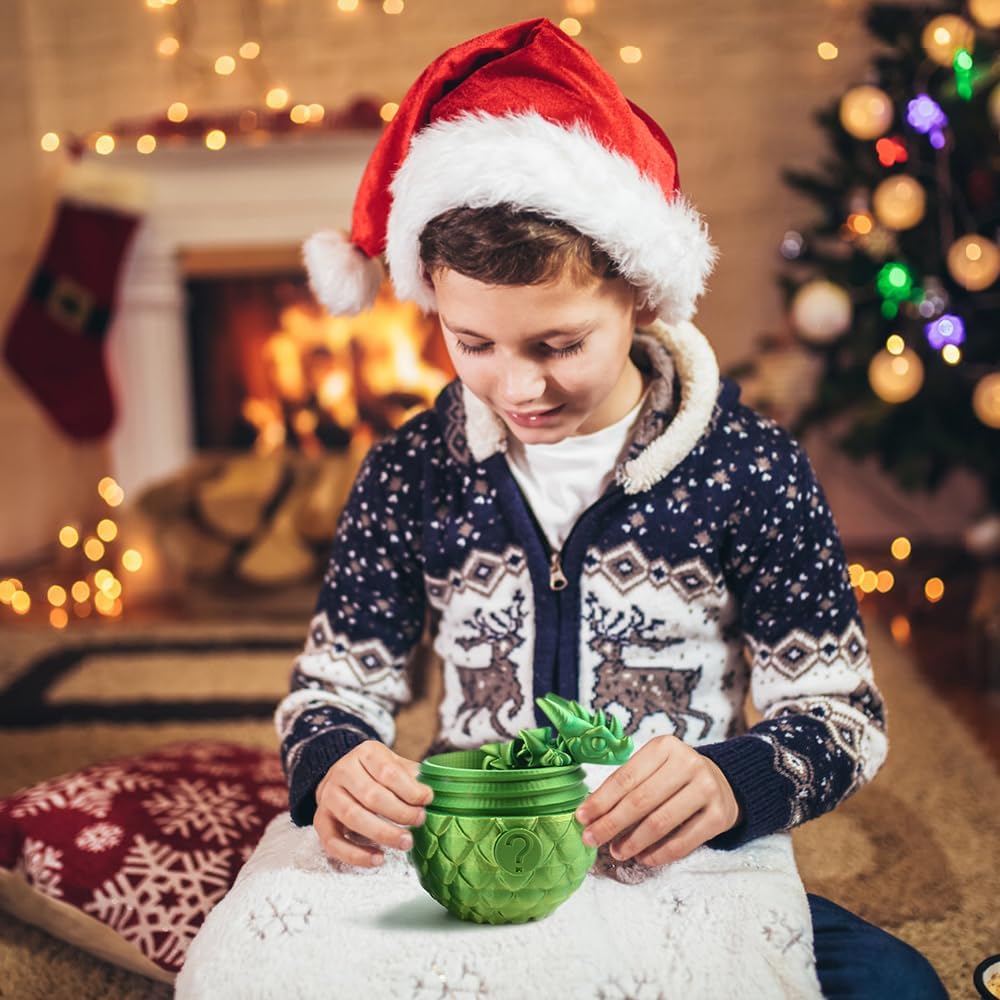 STONESTAR 3D Printed Dragon Fidget Toys, 12" Full Articulated Dragon in Mystery Egg, Home Office Decor Executive Desk Toys Xmas/Easter Gift for Dragon Lovers (Laser Yellow/Green)