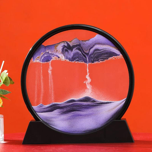 Moving Sand Art Picture 3D Deep Sea Sandscapes Sand Art Liquid Motion Bubbler Timer for Adult Kid Desktop Art Toys for Home Decor and Office(Round+Purble+7In)