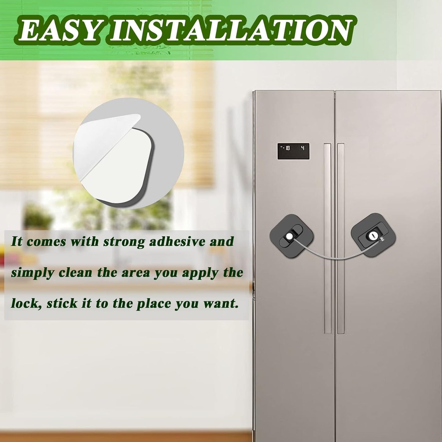 Refrigerator Lock with Key, Fridge Locks,Lock for Fridge Freezer, Cabinets and Drawers, Air Oven Air Fryer, Closets, Windows, 2 Pack Refrigerator Lock with 4 Keys(Black)