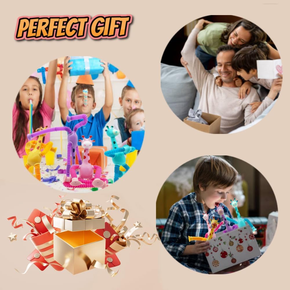 6PCS Telescopic Suction Cup Giraffe Toy,pop Tubes,Toys for Kids,Toddler Travel Toys,Toddler Sensory Toys,figette Toys,Fidget Toys for Kids,Treasure Box prizes,Small Toys for Kids prizes