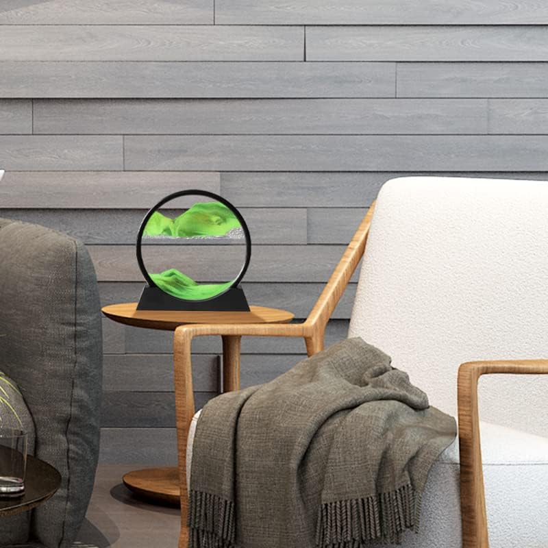 Moving Sand Art Picture 3D Deep Sea Sandscapes Sand Art Liquid Motion Bubbler Timer for Adult Kid Desktop Art Toys for Home Decor and Office(Round+Green+10In)