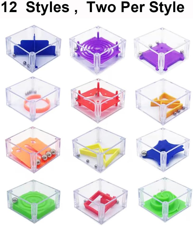 24 Pcs Balance IQ Maze Game,Mini Maze Cube Puzzle Box 3D Brain Maze Toy Puzzles Party Favor Games, Ideal Prizes Gifts for Kids and Adults