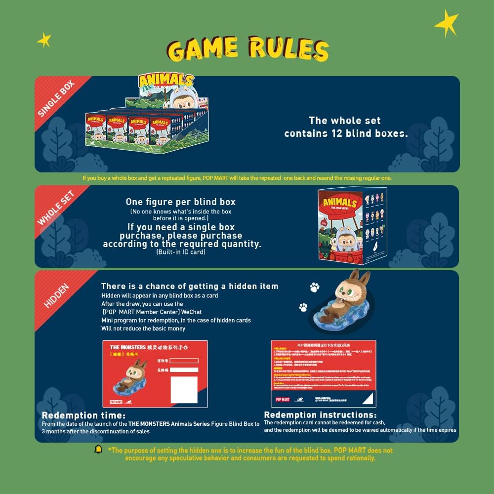 POP MART The MONSTERS Animals Series, The MONSTERS Blind Box Figures, Random Design Action Figures Collectible Toys Home Decorations, Holiday Birthday Gifts for boys and girls, Single Box