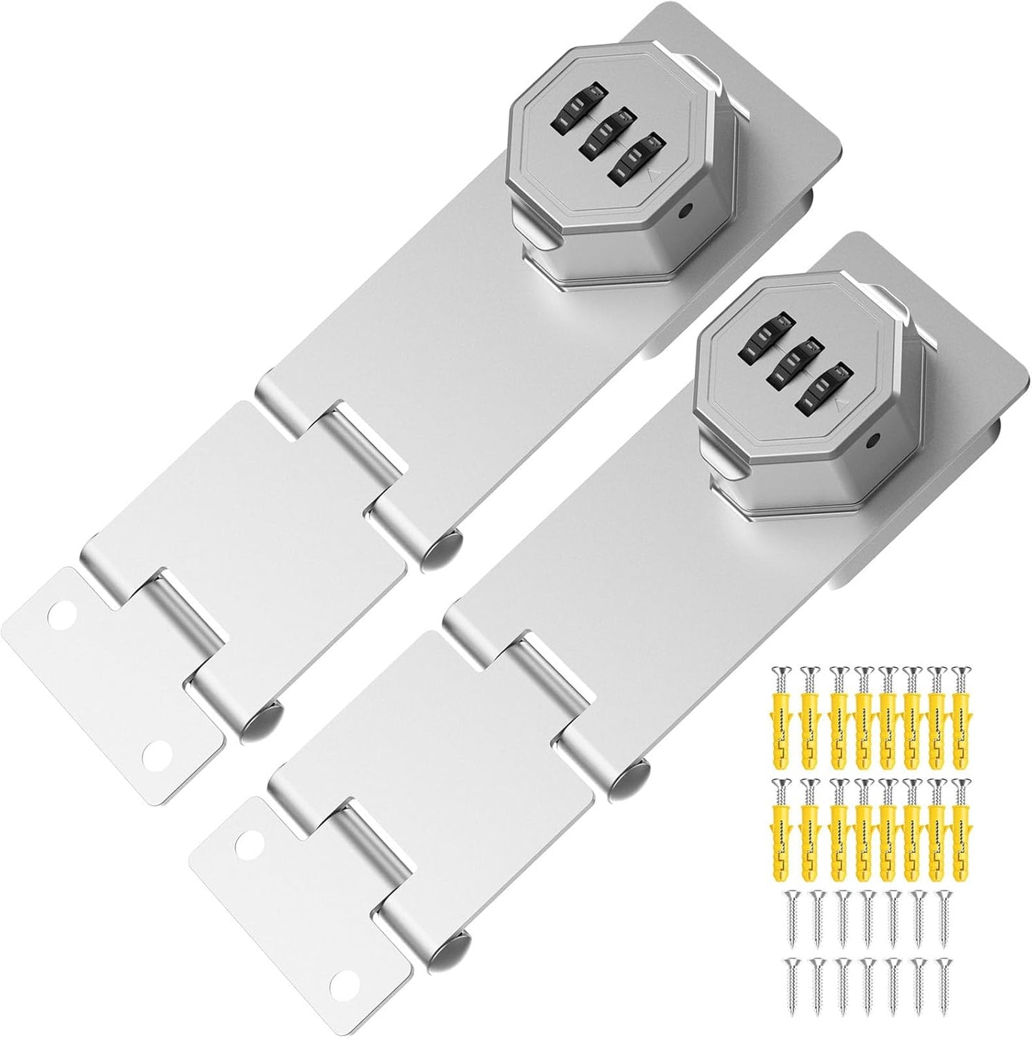 90 Degree Cabinet Locks with Combination, Mechanical Folding Door Latch, Keyless Password Rotary Hasp Latch Lock for Office File Cabinet, Drawers, Locker, Small Door, Cupboard (2, Silver)