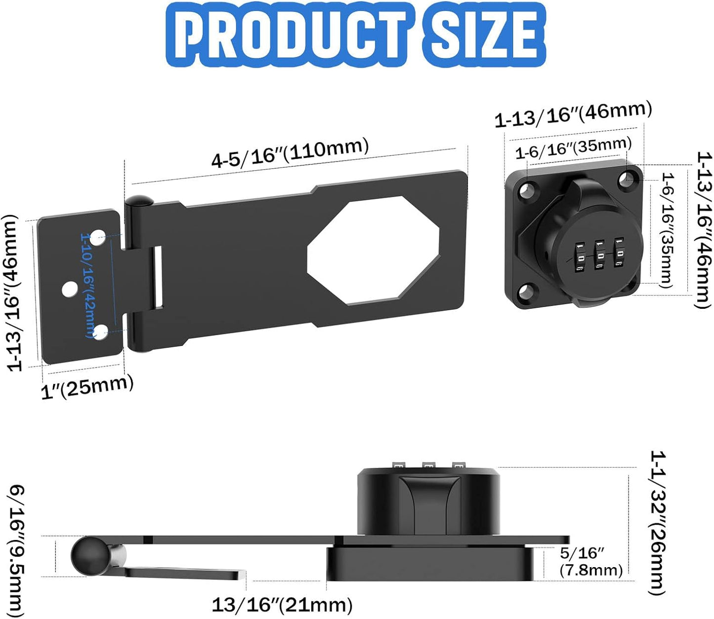Household Cabinet Password Hasp Locks, Cabinet Locks with Combination, Door Security Slide Latch for Small Barn Doors, Bathroom, Outdoor, Garden (Black)