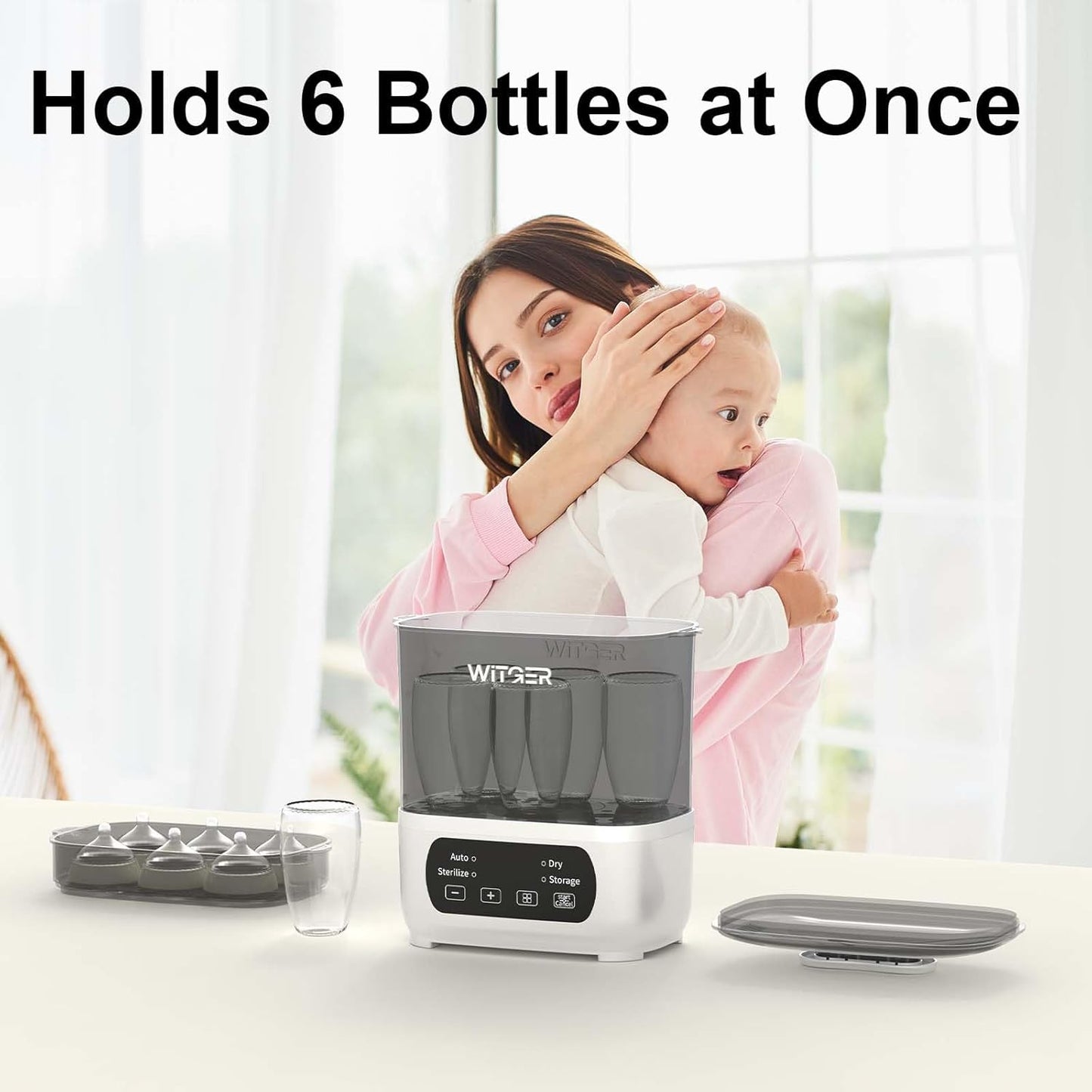 Baby Bottle Sterilizer and Dryer, Electric Steam Sterilizer for Baby Bottles, Pacifiers, and More, with Digital Controls.